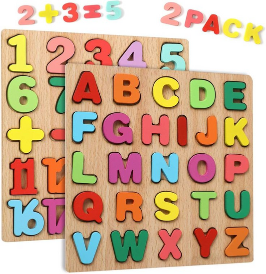 Jeux de Puzzle Éducatifs en Bois - Pack Alphabet et Chiffres